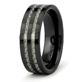 8mm Flat Black Ceramic Ring with White Carbon Fiber Inlay (Sizes 9-12)