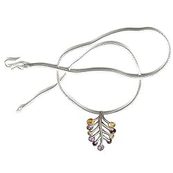Pendant with Chain Silver Multi Gemstone Jewelry 1.5 Inches