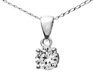 Certified Stylish 18 ct White Gold Ladies Solitaire Diamond Pendant + Chain Brilliant Cut 0.50 Carat HI-SI3 - 4mm*4mm Chain 40 CM