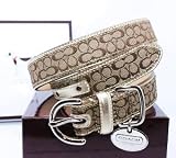COACH Mini Signature Leather Collar with Engraveable Charm 60339 Limited Edition - Khaki/Camel, X-Large (22"-26")