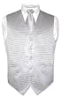 Men's Dress Vest & NeckTie Silver-Gray Woven Grey Horizontal Stripe Design Set for Suit or Tuxedo