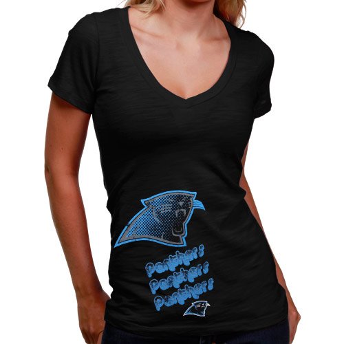 Carolina Panthers Ladies Black Triple Play V-neck Slub T-shirt (Large)