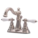 IMAGE OF Kingston Brass FS1608APL 4 inch Two Handle Centerset Lavatory Faucet with L Spout Ceramic Cartridge Lever Handle with 50/50 Pop Up, Satin Nickel