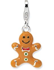 Sterling Silver 3-D Enameled Gingerbread Cookie w/Lobster Claw Clasp Clasp Charm