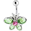 Passion Pink Gem Jade Green Stained Glass Butterfly Belly Ring