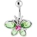 Passion Pink Gem Jade Green Stained Glass Butterfly Belly Ring