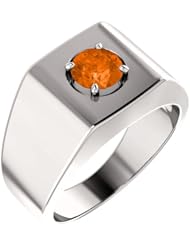 Platinum 6.00mm Round Cut Madeira Citrine Solitaire Mans Ring -- LIFETIME WARRANTY