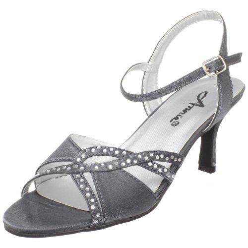 Annie Shoes Women's Prestige Sandal,Pewter Satin,11 W US