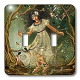 Dream Essence Designs Native American - Native American girl from long ago on a walk through the forest surrounded by birds and butterflies - Light Switch Covers - double toggle switch
