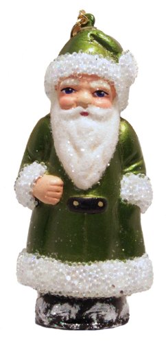 Ino Schaller Green Coat Santa with Beaded Trim Paper Mache Christmas Ornament Ino Schaller Green Coat Santa with Beaded Trim Paper Mache Christmas Ornament