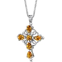 Vintage Delight: Sterling Silver 2.25 carats Multishape Checkerboard Cut Citrine CROSS Pendant with 18 inch Silver Necklace and Free Shipping