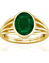 18K Yellow Gold Oval Cut Emerald Womens Astrological Ring