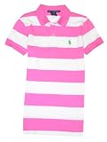 41IReXMWpKL. SL160 Sports: Ralph Lauren Sport Women Slim Fit Pony Logo Striped Interlock Polo T shirt (M, Pink/white)