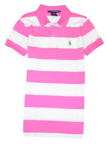 41IReXMWpKL Sports: Ralph Lauren Sport Women Slim Fit Pony Logo Striped Interlock Polo T shirt (M, Pink/white)