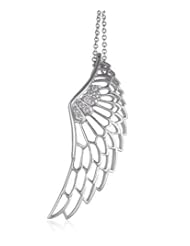 Sterling Silver White Angel Feather Wing White Diamond Pendant Necklace-0.10 carat
