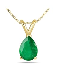 All-Natural Genuine 5x3 mm, Pear Shape Emerald pendant set in 14k Yellow gold