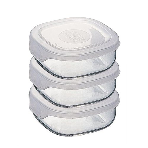 Hario Glass Container 5inch Square 12oz with Silicon rubber Lid, 3pcs Set