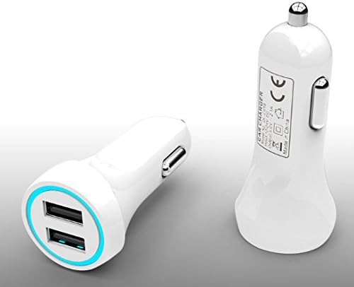 Car Phone Charger. Universal - Rapid - Dual Port (Each Port up to 3.1A) - Car USB Charger - Highest quality eco-friendly construction, glows in the dark, slick, modern and fluent design, luxury dual port USB Car Charger for every smart phone, tablet, cell phone or other mobile electronic device that charge through USB cables. The charger has full certification with CE, ROHS and FCC. Quickly charge any Samsung, Apple iPhone, iPad, iPod, Nexus, Asus, Motorola, Blackberry, HTC, LG or any other smart phone or tablet. Device can also charge any digital cameras, Videocam, GoPro Cam, GPS, MP3, Bluetooth Headset or other mobile, cellular or portable electronic devises that have USB charging compatibility. Charger contains two charging ports with each port able to carry up to 3.1A of power. Charger is constructed from the highest eco-friendly quality materials and components. With built in over-load, over-voltage, over-heating, over-current and short circuit protection the charger produces almost no heat. Most other chargers do. A clear LED Blue light forms a round ring helping you to easily find the dual ports in the dark - PROTECT YOUR INVESTMENT WITH A LIFETIME WARRANTY - any issues and we will replace the product immediately.