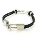 Black Braided Leather Bracelet Stainless Steel T Clasp