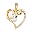 18K Yellow Gold Akoya Cultured Pearl and Diamond Heart Pendant