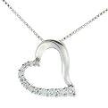 Sterling Silver Graduated Cubic Zirconia Heart Pendant On 18" Box Chain