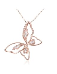 C.Z. Rose Gold Plated Sterling Silver Vintage Design Butterfly Necklace