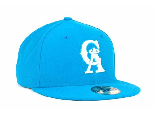 New Era Los Angeles Angels Of Anaheim Fitted Size 7 5/8 Throwback Logo Blue Hat Cap - Gold Sticker Attached