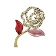 Rose Stem Crystal Diamante Brooch Pin - Pink