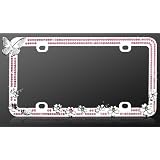 Buy Car Metal License Plate Frame - Charming Butterfly w Colorful Flowers & Pink...