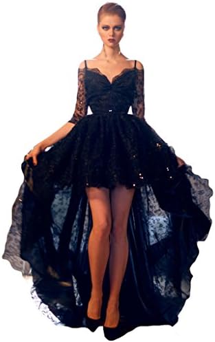 HoneeyGirl Sexy Straps High Low Lace Prom Dresses Evening Gowns (8, Navy)