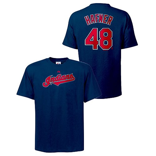 Cleveland Indians Travis Hafner Name & Number Youth T-Shirt by Majestic Athletic - Navy Small