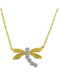 14 Karat Two-Tone Gold 0.6 Ct Diamond Dragonfly Pendant Necklace (17 inch)