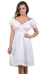 V-neck Cotton Floral Print Vintage Crinkled Ruched Embroidered Knee Length Short Off the Shoulder Puff Sleeves Empire   Waistline  Dress