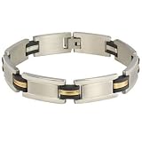 Men's Stainless Steel 13mm Gold Tone Wire Wrap Rubber Link Bracelet 8.5