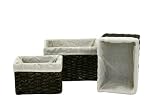 Top Fleur 600606 Korb Set 3 teilig eckig Wasserhyazinthe mit Baumwollbezug