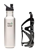 Klean Kanteen 27 oz Brushed Stainless Steel Water Bottle with Sport Cap 2.0 and Bike Cage