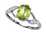1.51 cttw 14k Gold Genuine Oval Peridot and Diamond Ring - 14kt White Gold