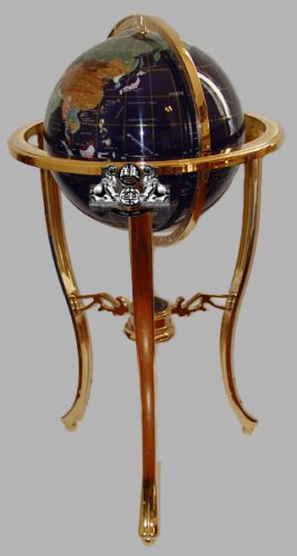 37 Floor Standing Blue Lapis Gemstone Globe with 50 USA Divided State Stones