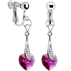 Austrian Crystal Heart July Birthstone Clip Earrings