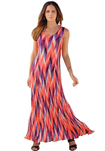 Roamans Women's Plus Size A Line Crinkle Maxi Dress