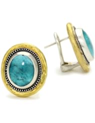 GURHAN "Gauntlet" Post Button Silver with Gold Turquoise Clip Earrings