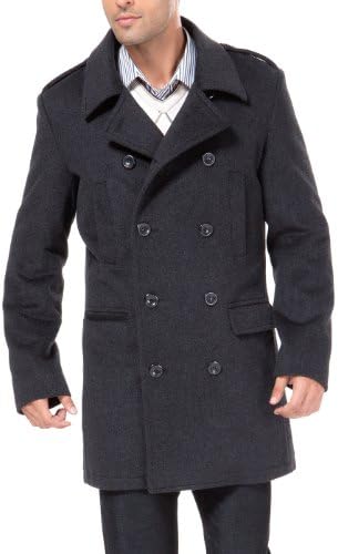 MODERM Men's 'Victor' Cashmere Blend Military Pea Coat - Charcoal L