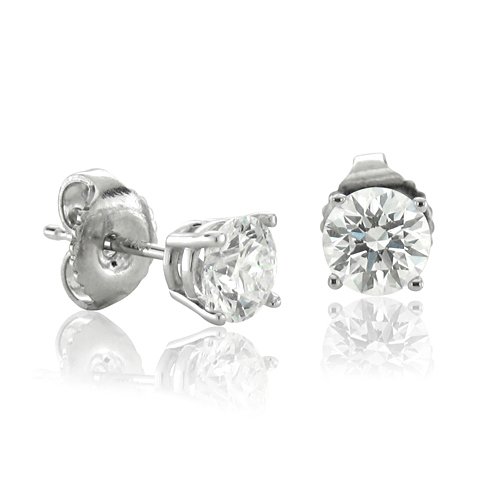 14k White Gold NATURAL Diamond Stud Earrings (HI, I, 0.60 carat)