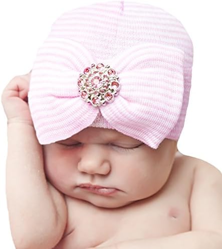 Melondipity's Big Sparkle Pink Gem Newborn Girl Nursery Beanie Hospital Hat -Striped