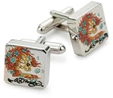 Ed Hardy Ghost Base Metal Tattoo Cufflinks With Logo 0.63