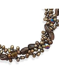 Sterling Silver 16 + 2 Inch Multistrand Pearl with Multistone Necklace