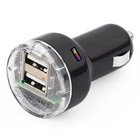 TRIXES Black Micro 2 Port USB Car Charger Adapter for iPod iPhone iPad Mobile SatNav
