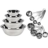 Kitchen MissionTM Stainless Steel Mixing Bowls 1.5,3,4, and 5 quart. Plus Measuring Cup and Spoon Sets, Set of 6