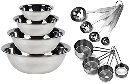 Kitchen MissionTM Stainless Steel Mixing Bowls 1.5,3,4, and 5 quart. Plus Measuring Cup and Spoon Sets, Set of 6