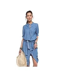 Belted Denim Elbow Length Sleeves Winter  Dress